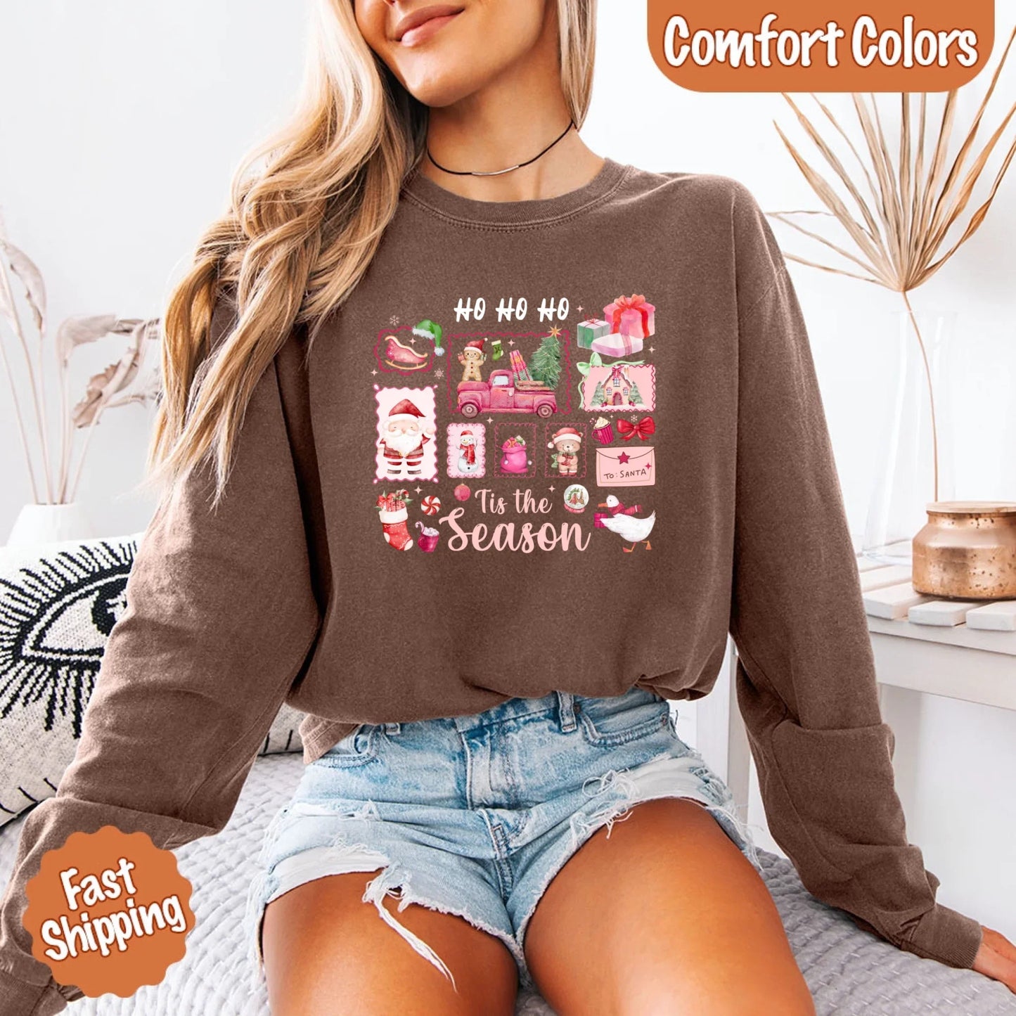 Comfort Colors Long Sleeve Ho Ho Ho Tis The Season Christmas Shirt
