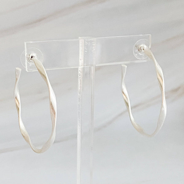 Gentle Wave Sleek Hoop Earrings: Silver