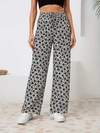 Floral Straight-Leg Pants – High-Waisted Flowy Wide-Leg Pants