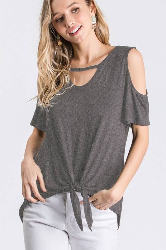 ST1597S COLD SHOULDER KEYHOLE SOLID TOP WITH TIE: MINT / 2-2-2 (1X-2X-3X)