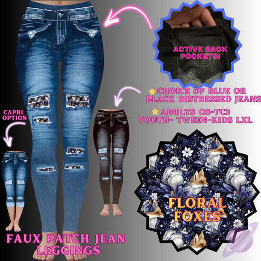 FLORAL FOXES-FAUX JEAN LEGGING-PREORDER CLOSING 12/2