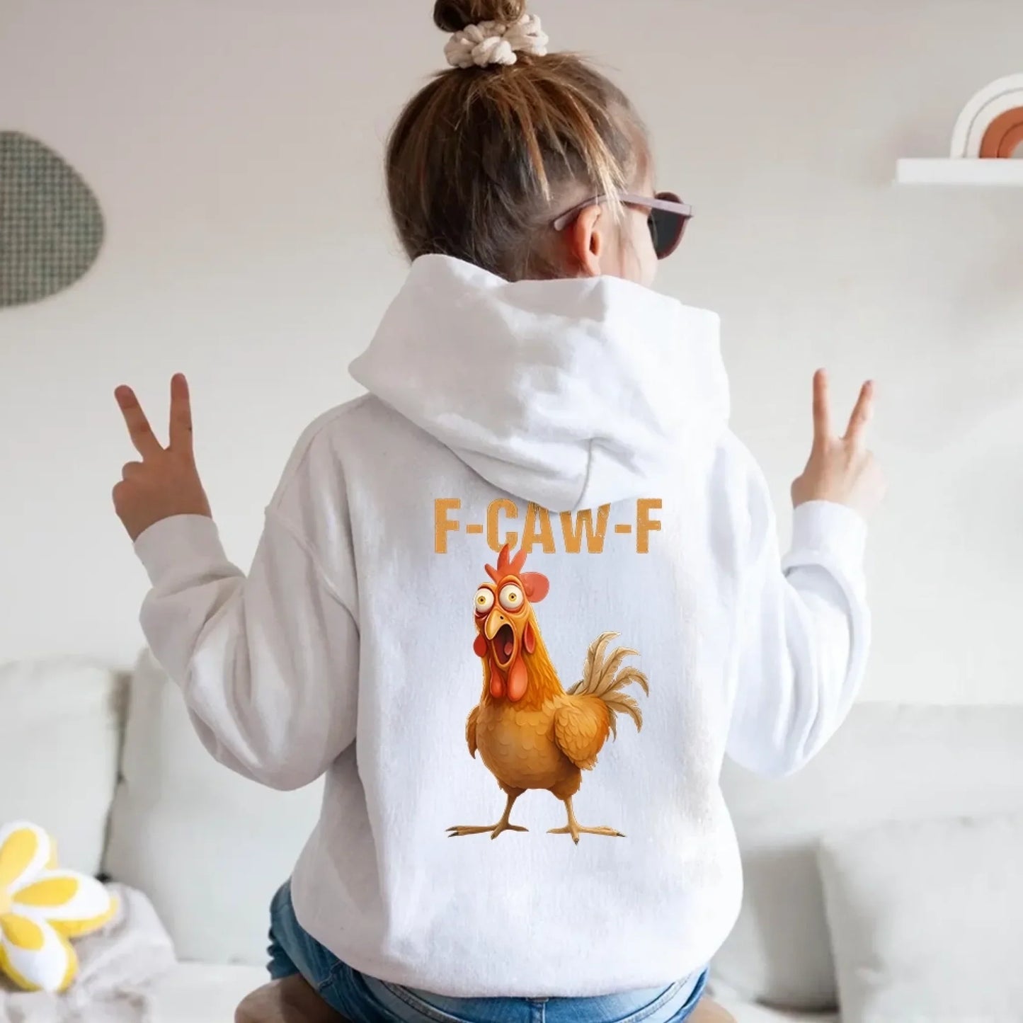Funny F-Caw-F Chicken Back Print Kids Hoodie