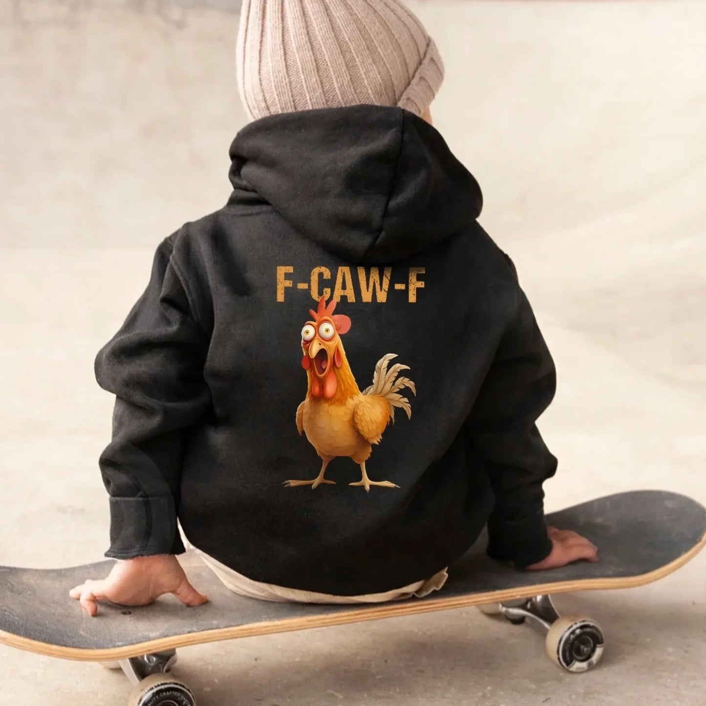Funny F-Caw-F Chicken Back Print Kids Hoodie