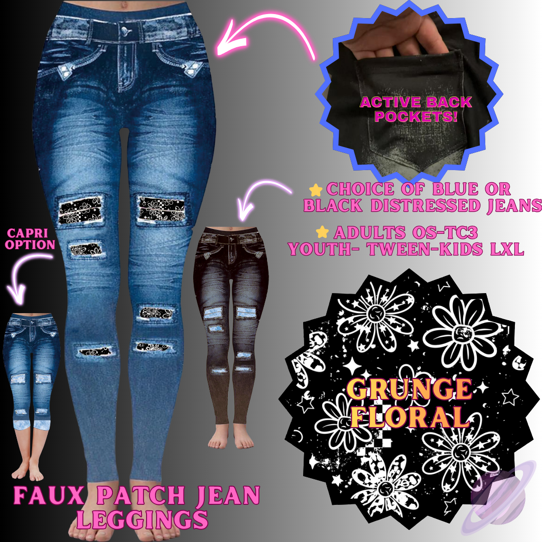 GRUNGE FLORAL-FAUX JEAN LEGGING-PREORDER CLOSING 12/2