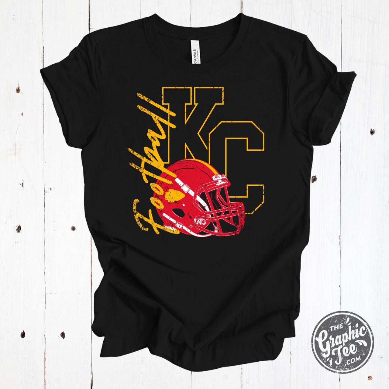 KC Football with Helmet Black Short Sleeve Tee