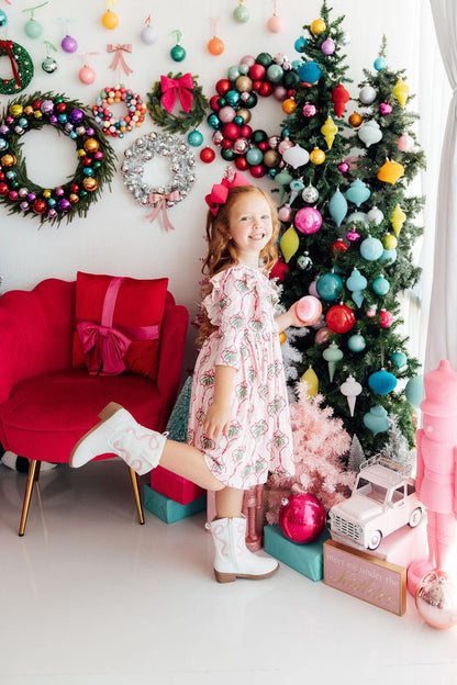 Merry Mistletoe 3/4 Sleeve Ruffle Twirl Dress