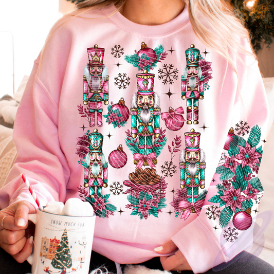 PINK NUTCRACKER- CREW SWEATSHIRT W/ SLEEVE PRINT