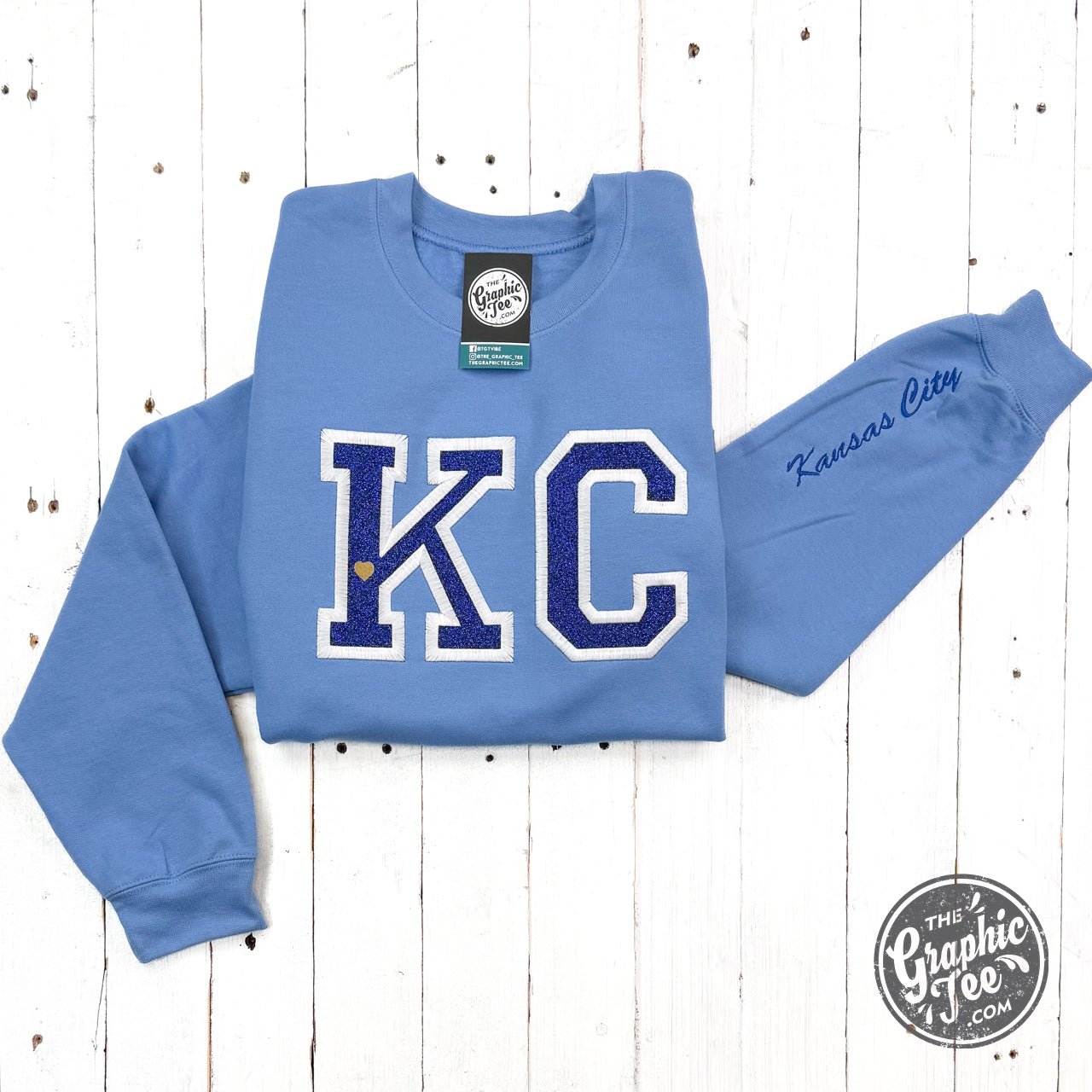 Powder Blue KC Glitter Applique Crewneck Sweatshirt