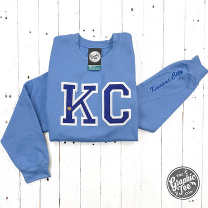 Powder Blue KC Glitter Applique Crewneck Sweatshirt