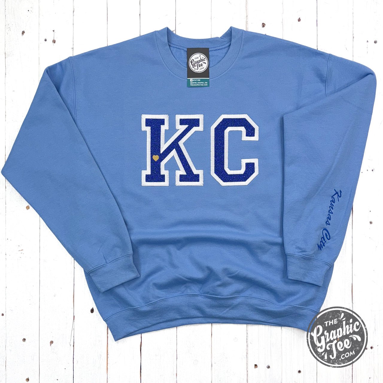 Powder Blue KC Glitter Applique Crewneck Sweatshirt