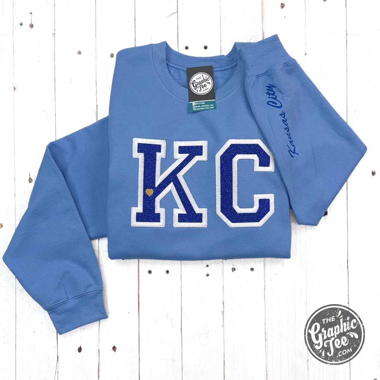 Powder Blue KC Glitter Applique Crewneck Sweatshirt