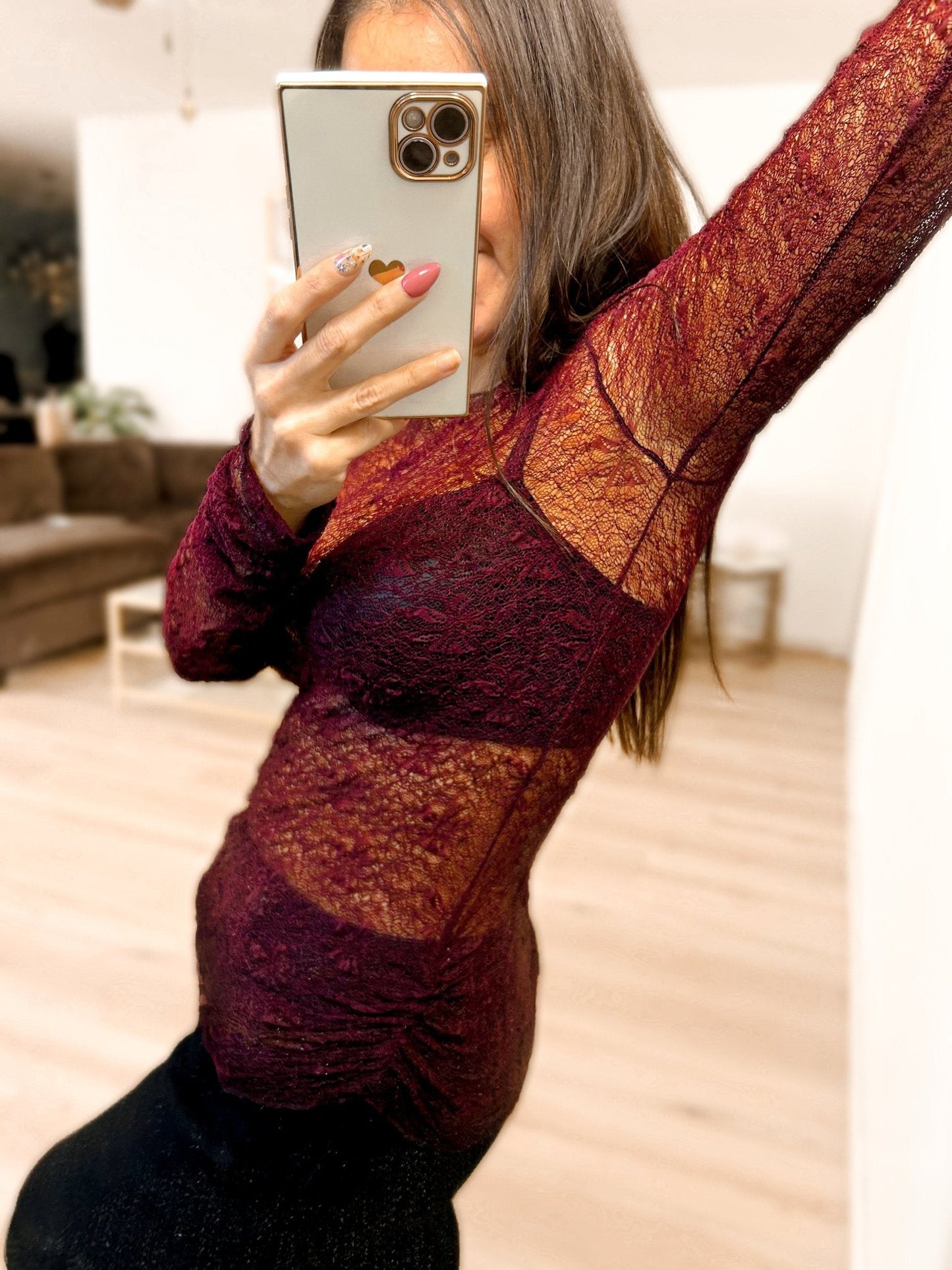 PREORDER Luxe Lace and Floral Textured Long Sleeve Sheer Top - Girl Code Couture
