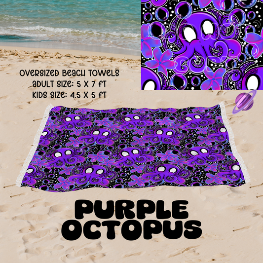 Purple Octopus-OVERSIZED BEACH TOWEL 6-PREORDER CLOSING 3/20