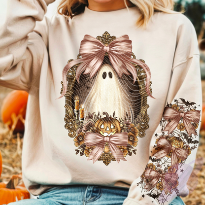 SPOOKY BOW- CREW SWEATSHIRT W/ SLEEVE PRINT