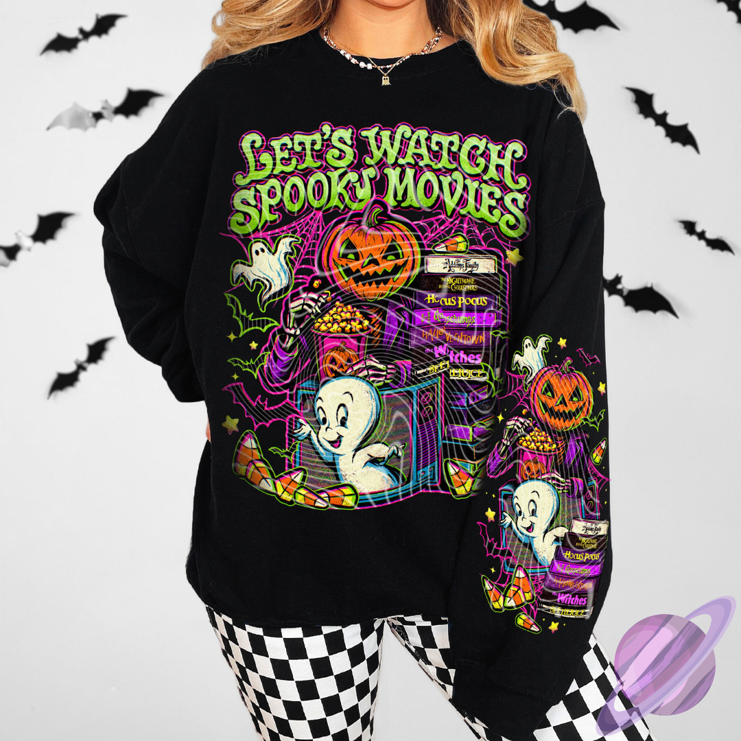 BATCH 115-SPOOKY MOVIES-SWEATSHIRT W/ SLEEVE PRINT