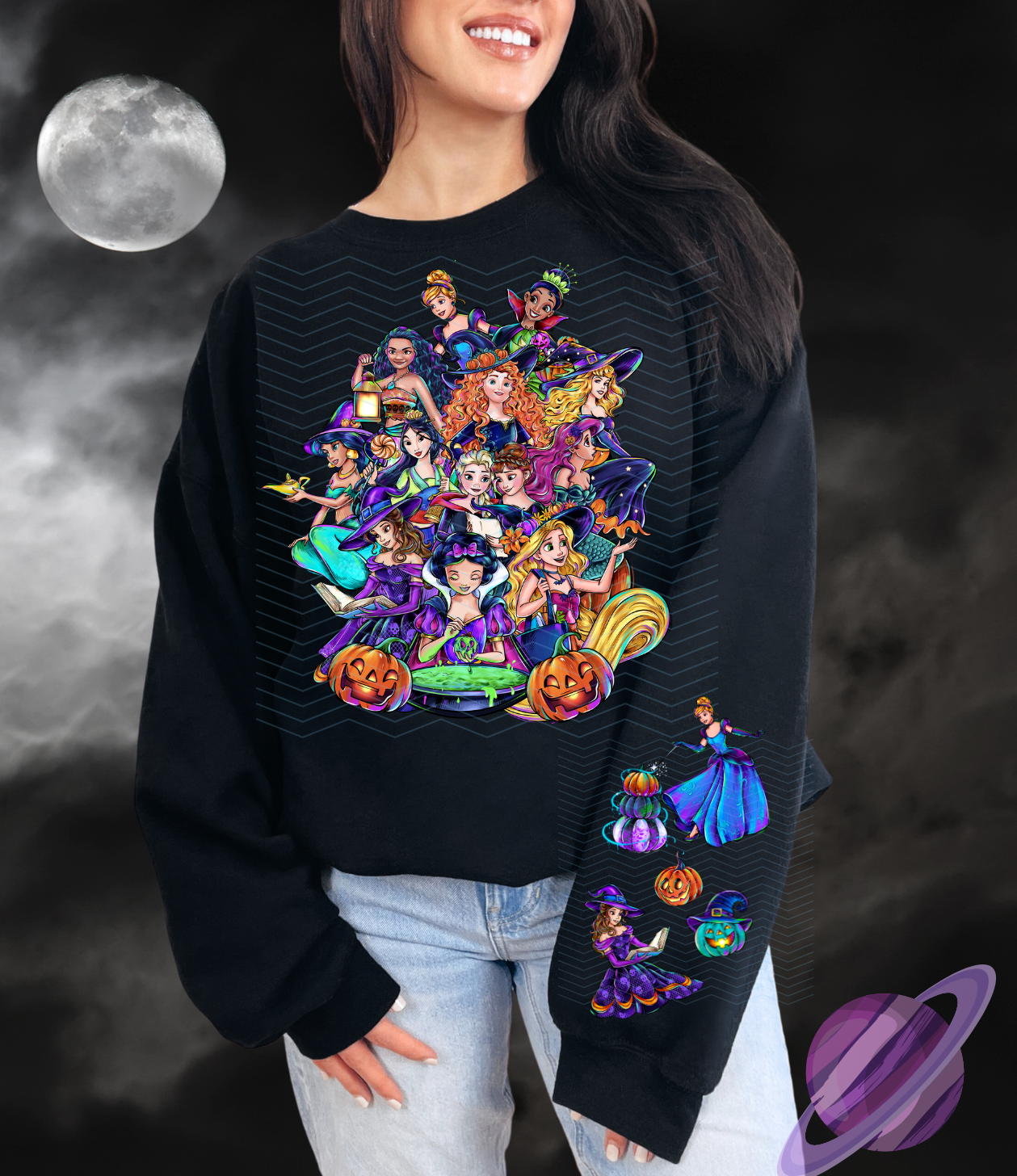 SPOOKY PRINCESS-CREWNECK SWEATSHIRT W/ SLEEVE PRINT