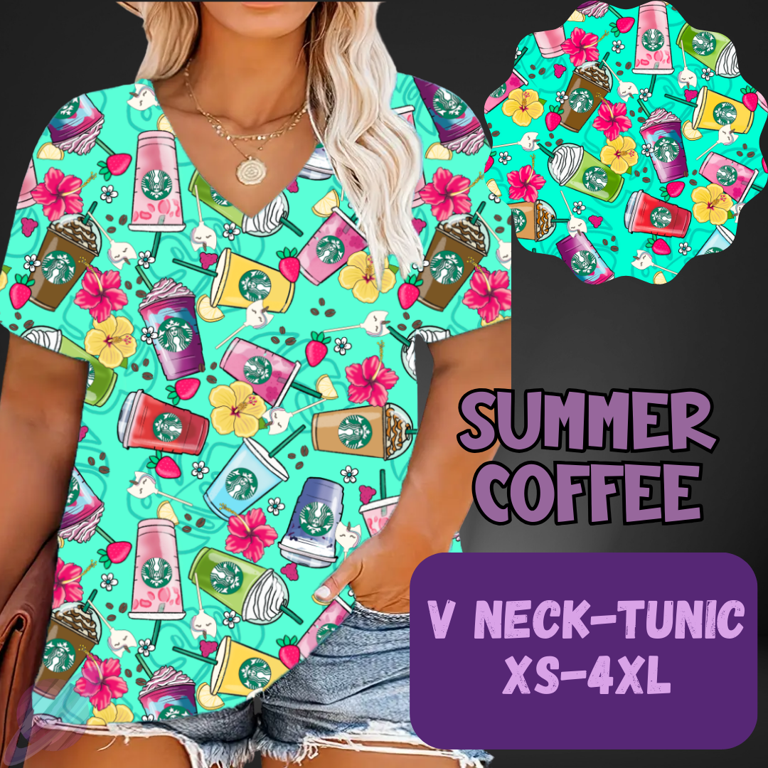 SUMMER COFFEE-PATTERN PANEL OUTFIT RUN-SOFT CLOSE 7/10 HARD CLOSE 7/12