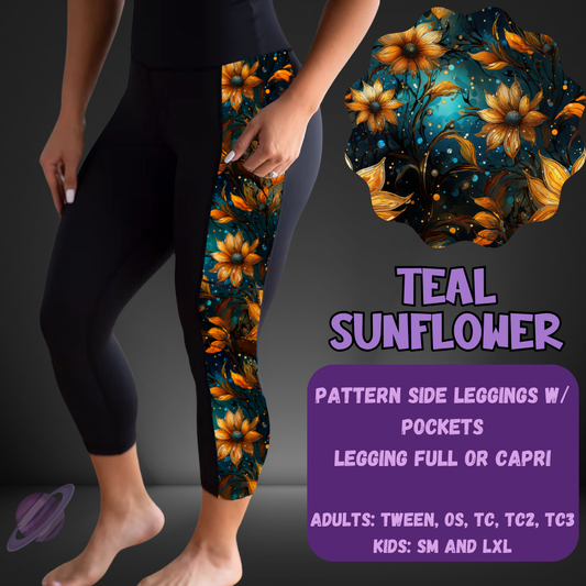 TEAL SUNFLOWER-PATTERN PANEL OUTFIT RUN-SOFT CLOSE 7/10 HARD CLOSE 7/12