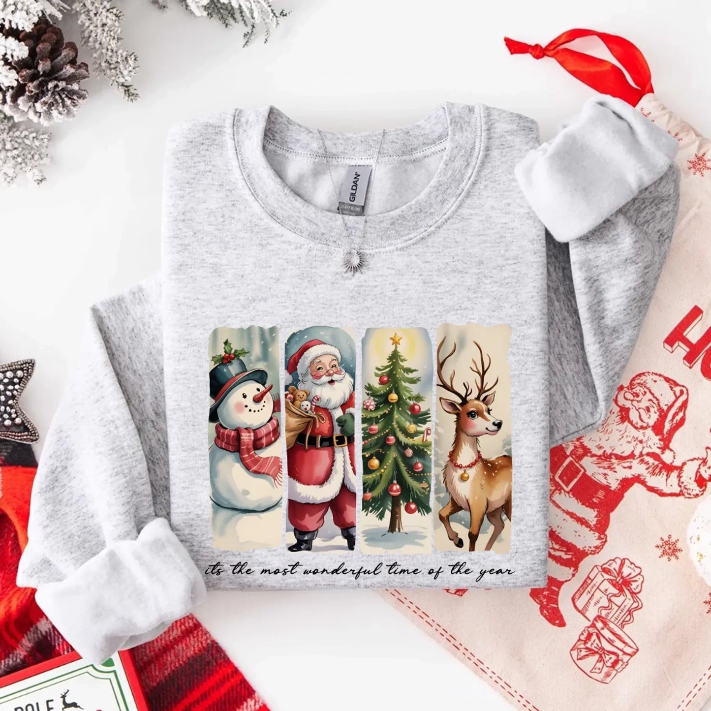 Vintage Santa Sweatshirt Wonderful Time Christmas Crewneck