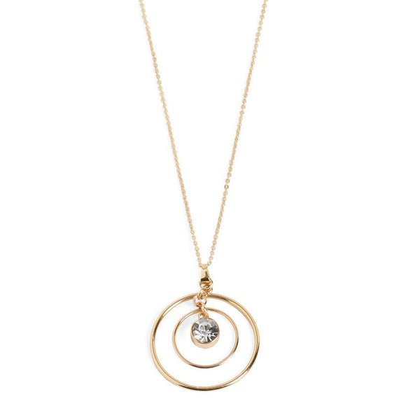 Double Circle with Stone Necklace in Gold