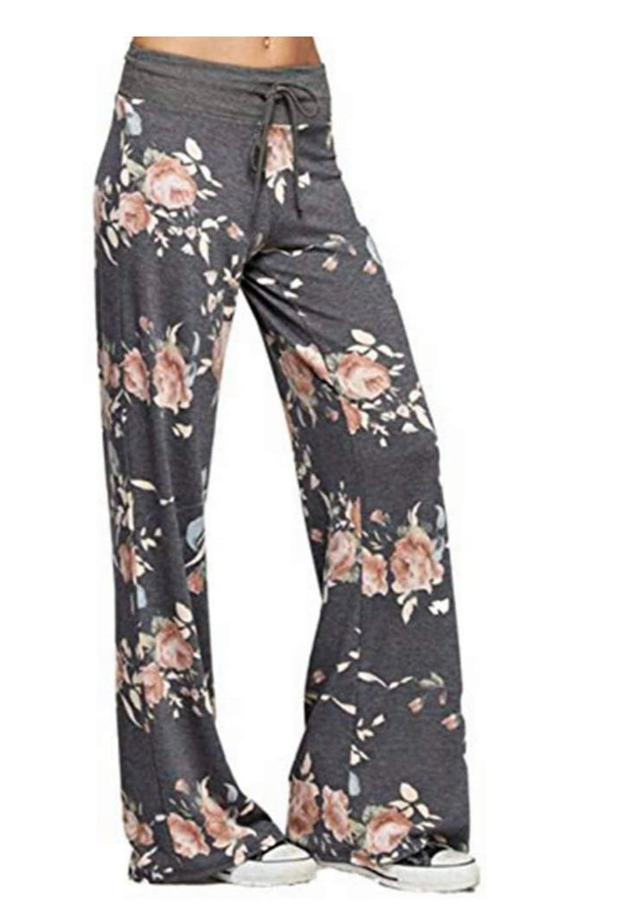 Dark Gray & Creamy Peach Floral  Pajama Pants @ BG