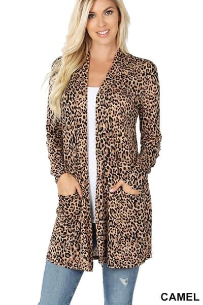 Leopard Print Slouchy Cardigan WITH Pockets