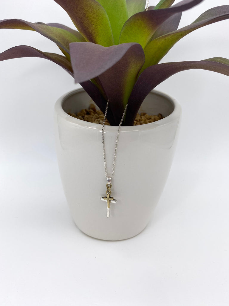 Mixed Metal Layered Cross Necklace