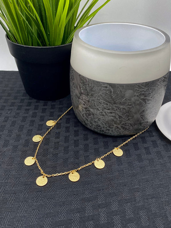 Gold Textured Coin Drop Necklace