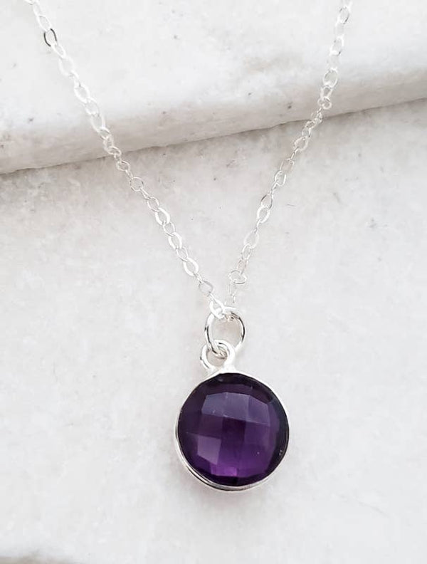 Round Amethyst Necklace in Sterling Silver