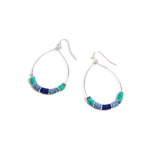 Blue and Teal Heishi Hoop earrings in Silver